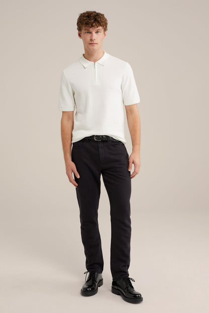 Polo Collar Shirt with Zip - White