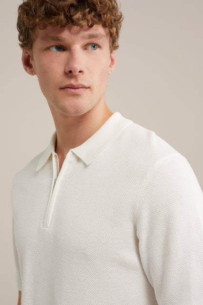 Polo Collar Shirt with Zip - White