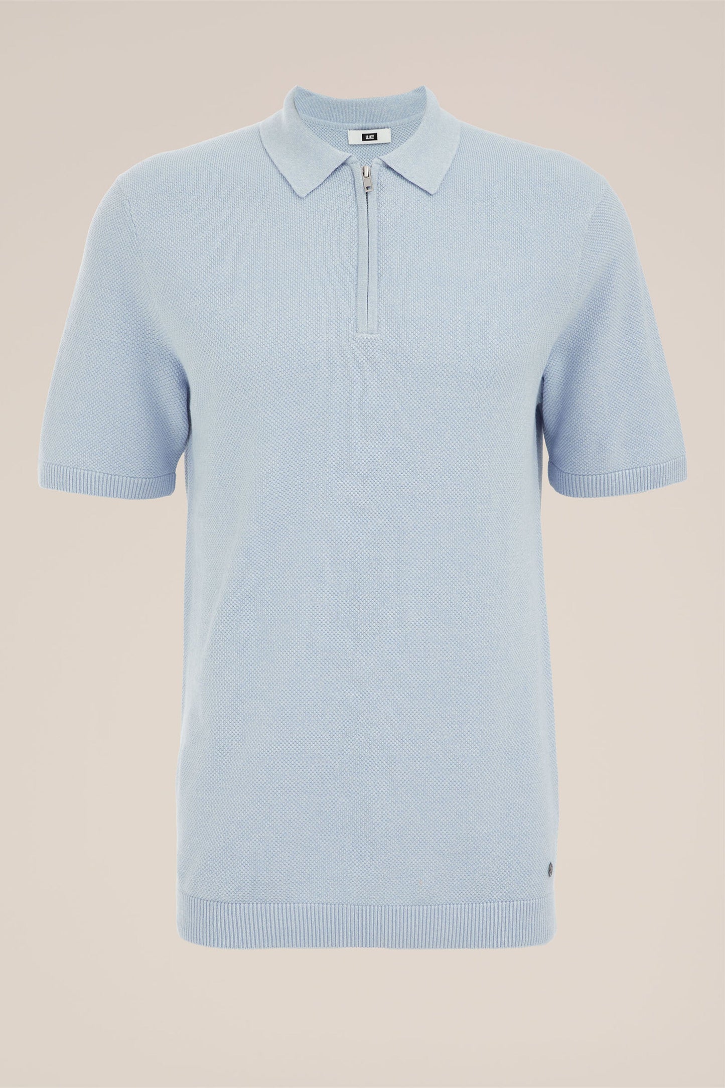 Polo Collar Shirt with Zip - Light Blue