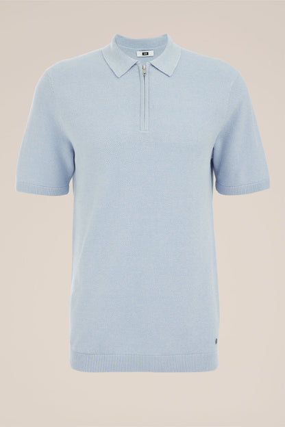 Polo Collar Shirt with Zip - Light Blue