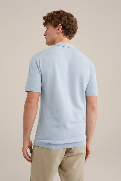 Polo Collar Shirt with Zip - Light Blue