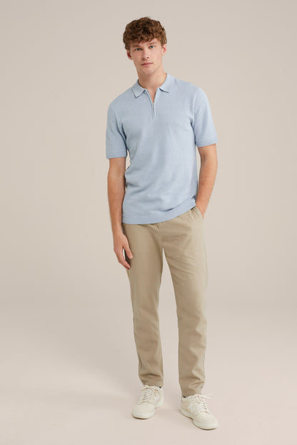 Polo Collar Shirt with Zip - Light Blue