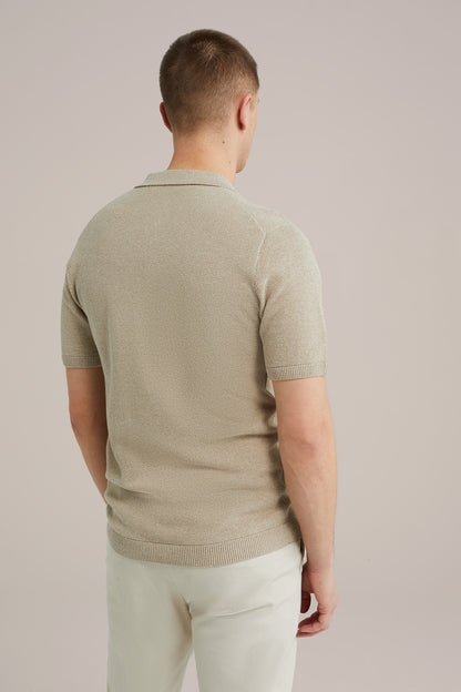Polo Collar Shirt with Zipper - Beige