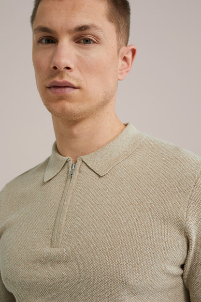 Polo Collar Shirt with Zipper - Beige