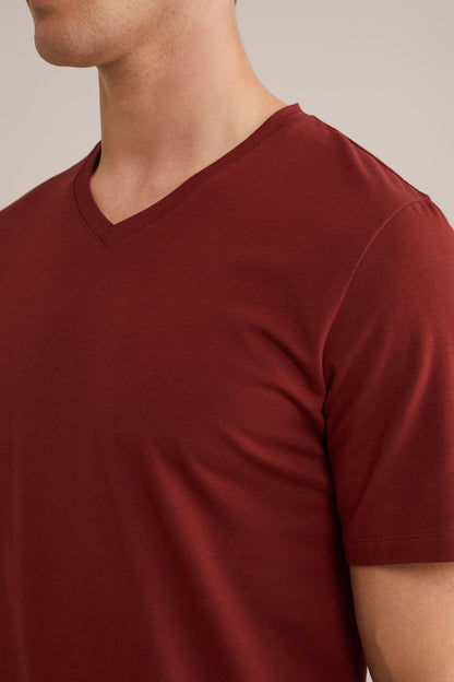 Regular Fit Basic T-Shirt with V-Neck - Red