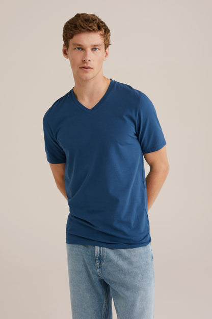 Basic Regular Fit V-Neck T-Shirt - Blue