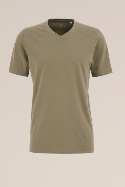 Regular Fit Basic T-Shirt with V-Neck - Olive Green