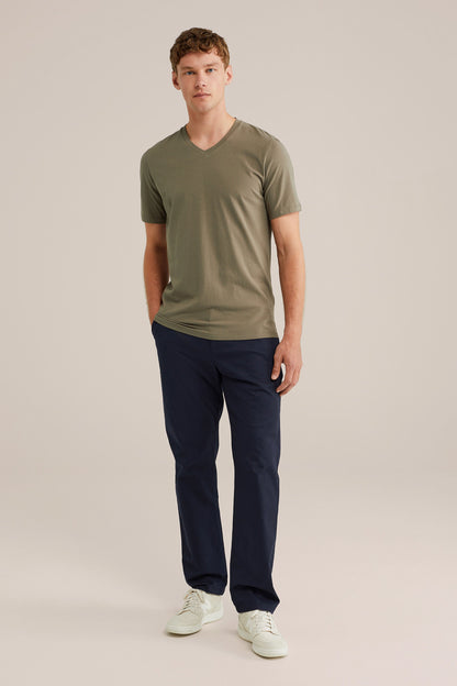 Regular Fit Basic T-Shirt with V-Neck - Olive Green