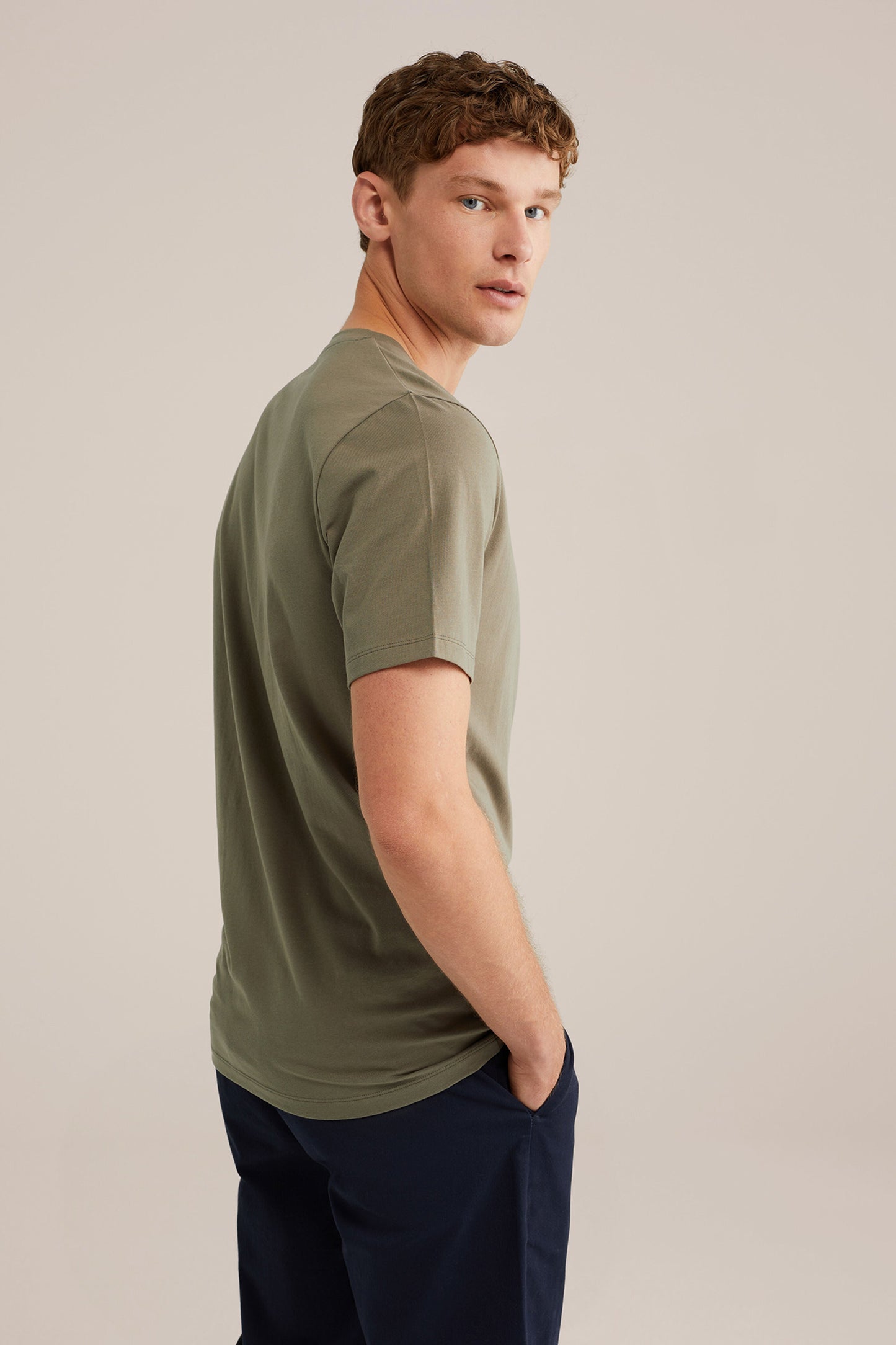 Regular Fit Basic T-Shirt with V-Neck - Olive Green