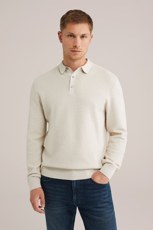 Textured Knit Polo Shirt - Off White