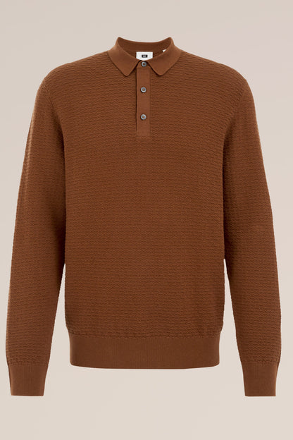 Textured Knit Polo Shirt - Brown