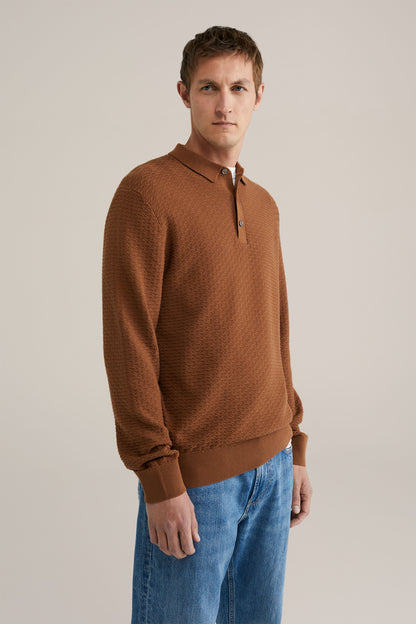 Textured Knit Polo Shirt - Brown