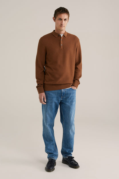 Textured Knit Polo Shirt - Brown