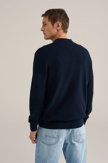 Textured Knit Polo Shirt - Navy Blue