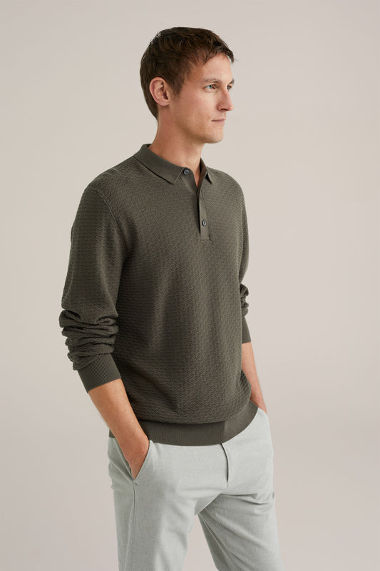Textured Knit Polo Shirt - Olive Green