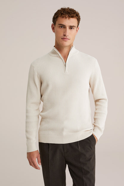 Regular Fit Zip-Up Jumper - Beige
