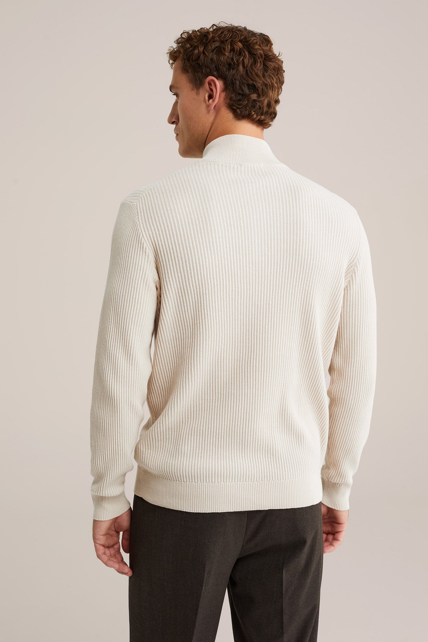 Regular Fit Zip-Up Jumper - Beige