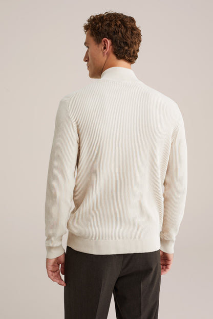 Regular Fit Zip-Up Jumper - Beige