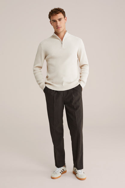 Regular Fit Zip-Up Jumper - Beige