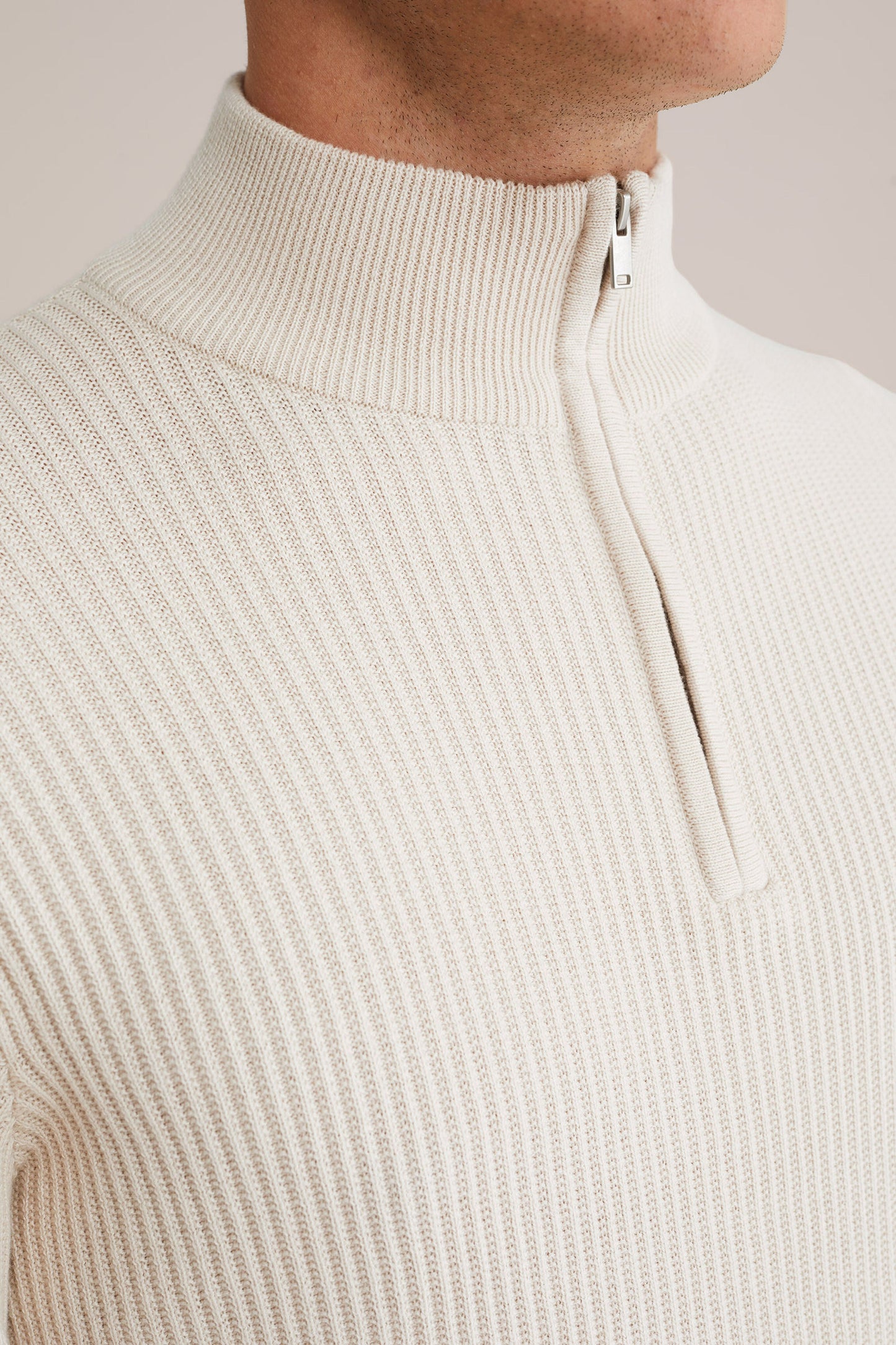 Regular Fit Zip-Up Jumper - Beige