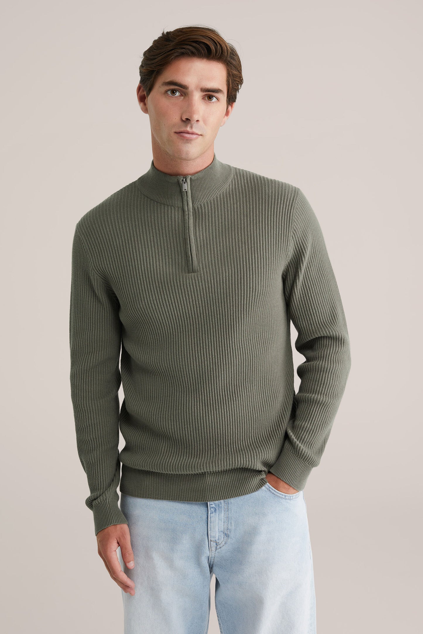Regular Fit Zipped Jumper - Green