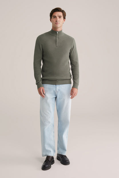 Regular Fit Zipped Jumper - Green