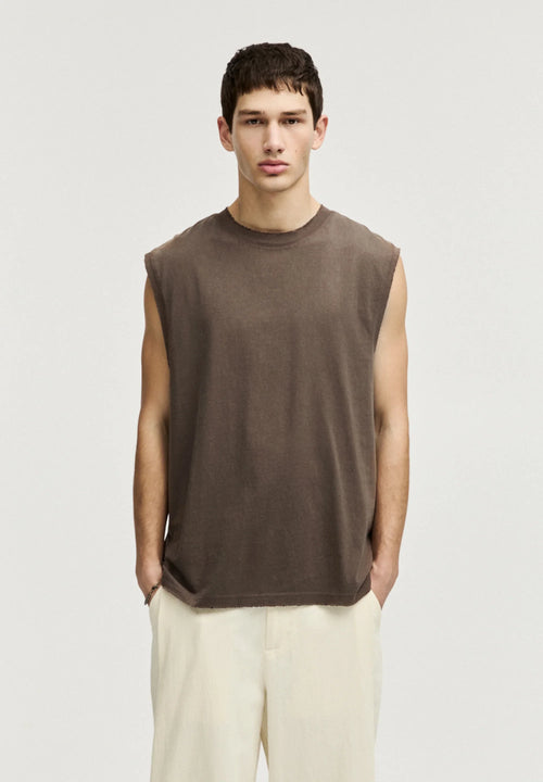 Basic Round Neck Vest - Brown