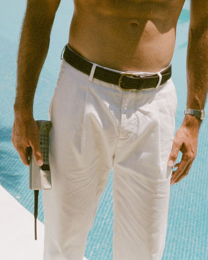 Straight Fit Linen Trousers - White