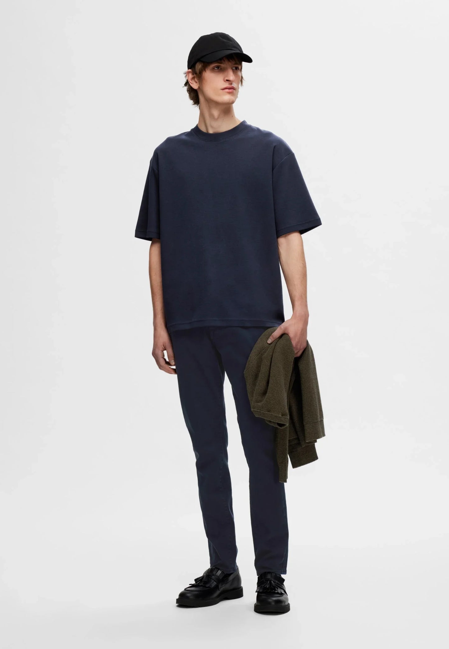 Men's Oversized Basic Round Neck T-Shirt - Navy Blue
