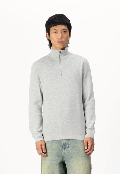 Textured Comfort Jumper with High Neck and Zip - Grey