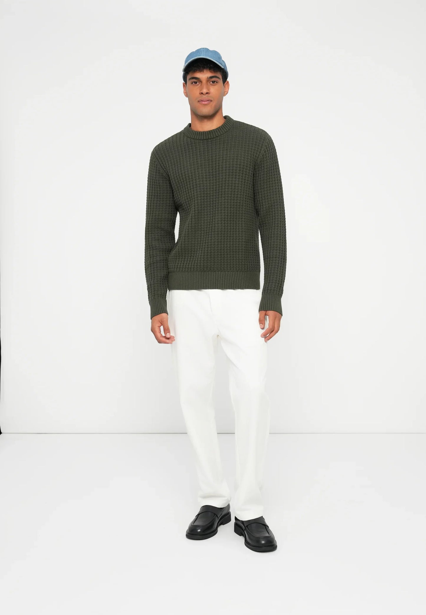 Textured Men's Round Neck Jumper - Green