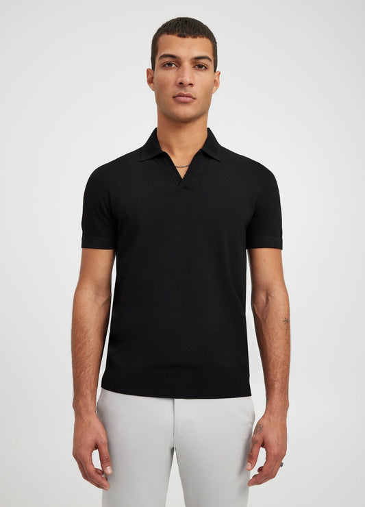 Ribbed Polo Collar Shirt - Black