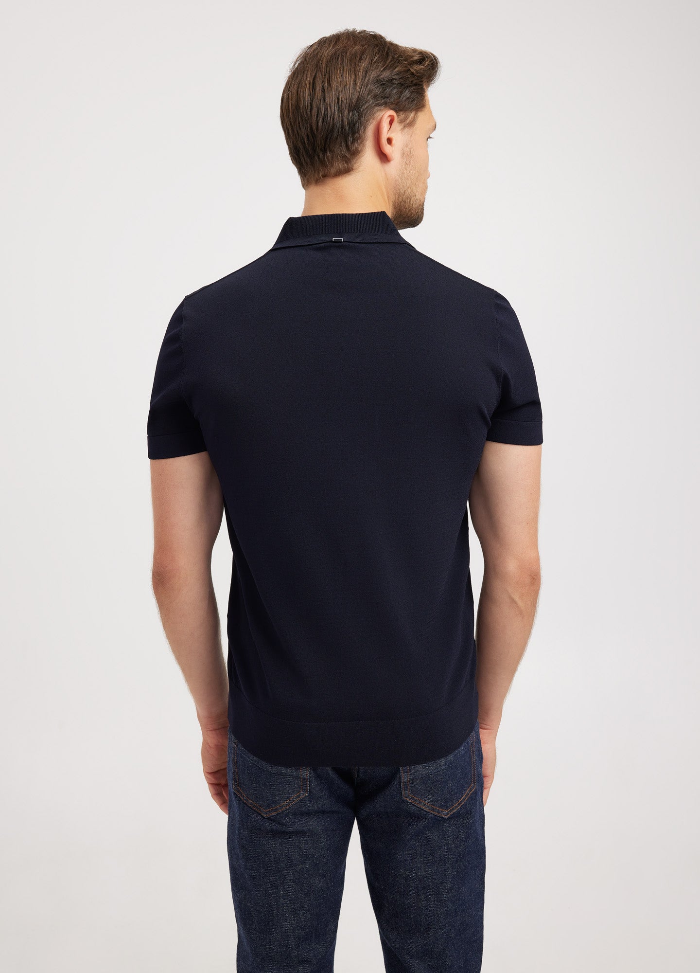 Ribbed Polo Collar Shirt - Navy Blue