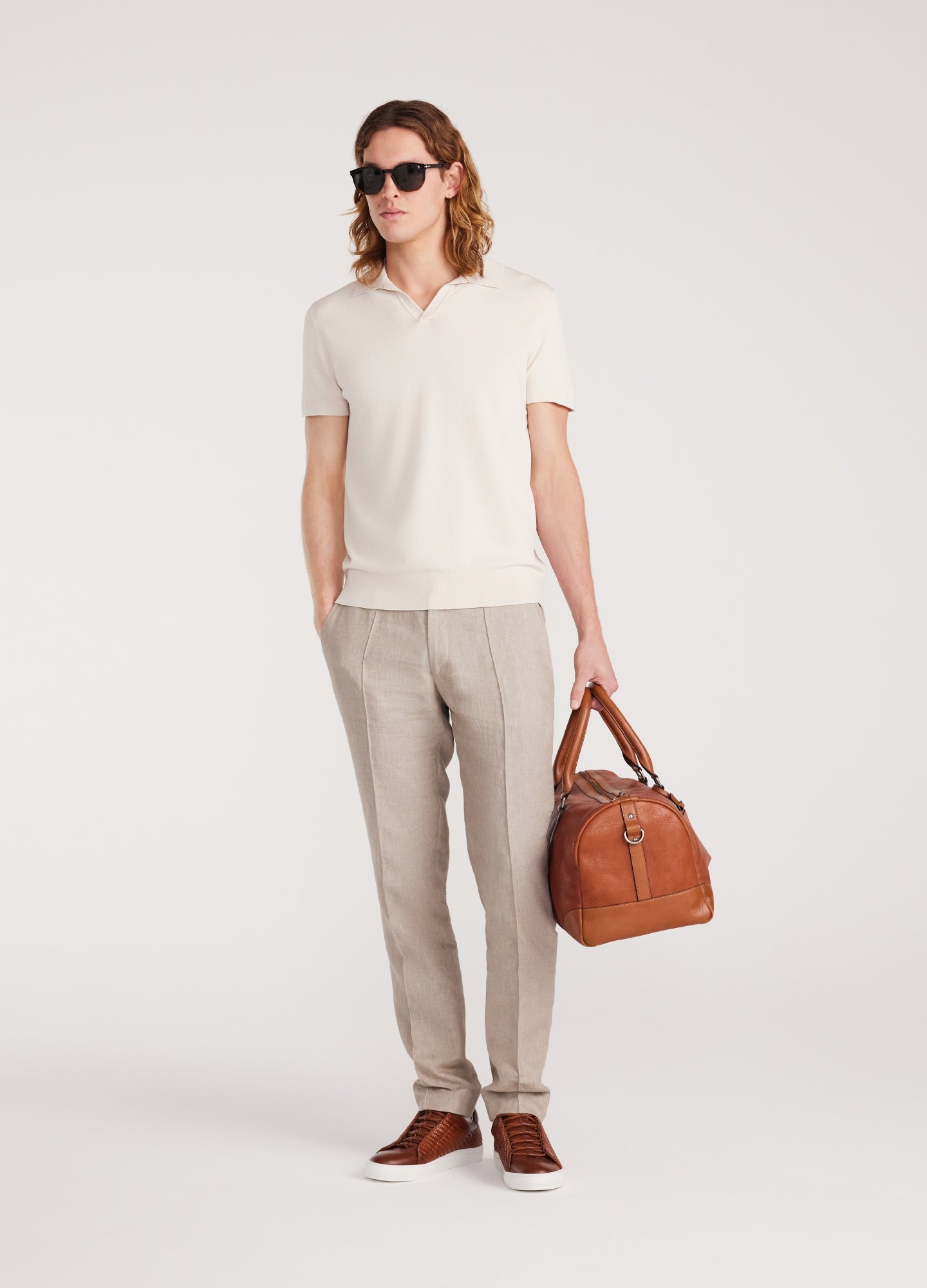 Ribbed Polo Collar Shirt - Light Beige