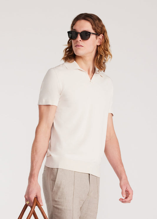 Ribbed Polo Collar Shirt - Light Beige