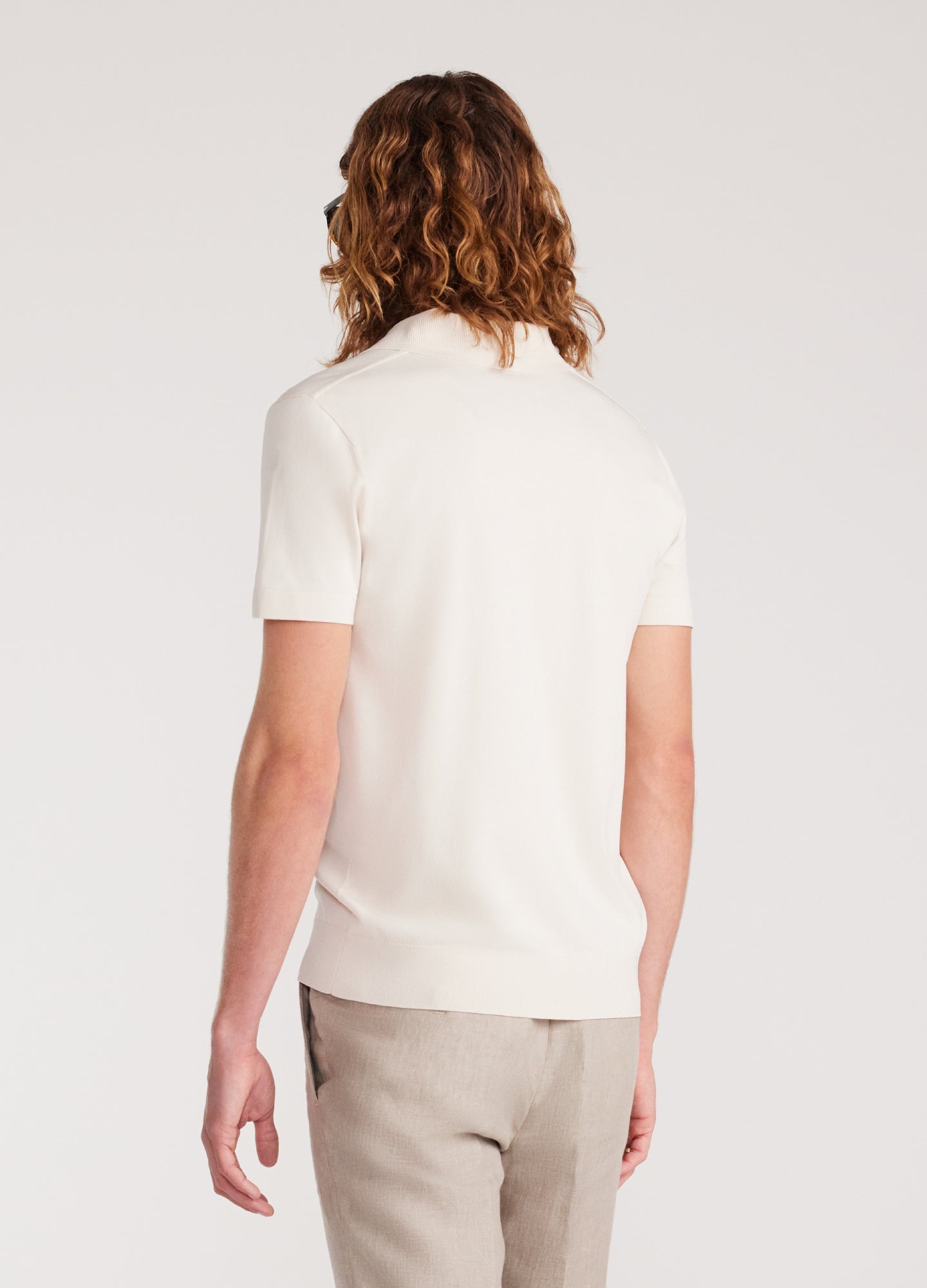 Ribbed Polo Collar Shirt - Light Beige