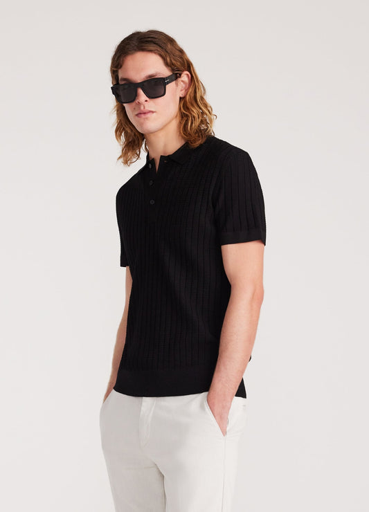 Polo Collar Shirt with Texture - Black