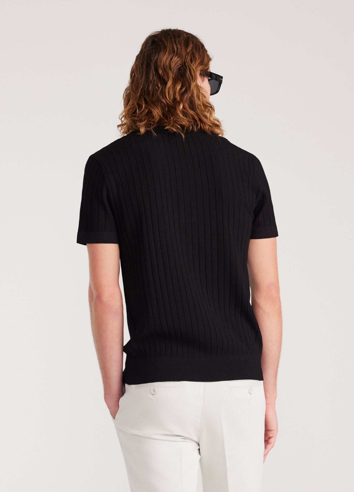 Polo Collar Shirt with Texture - Black
