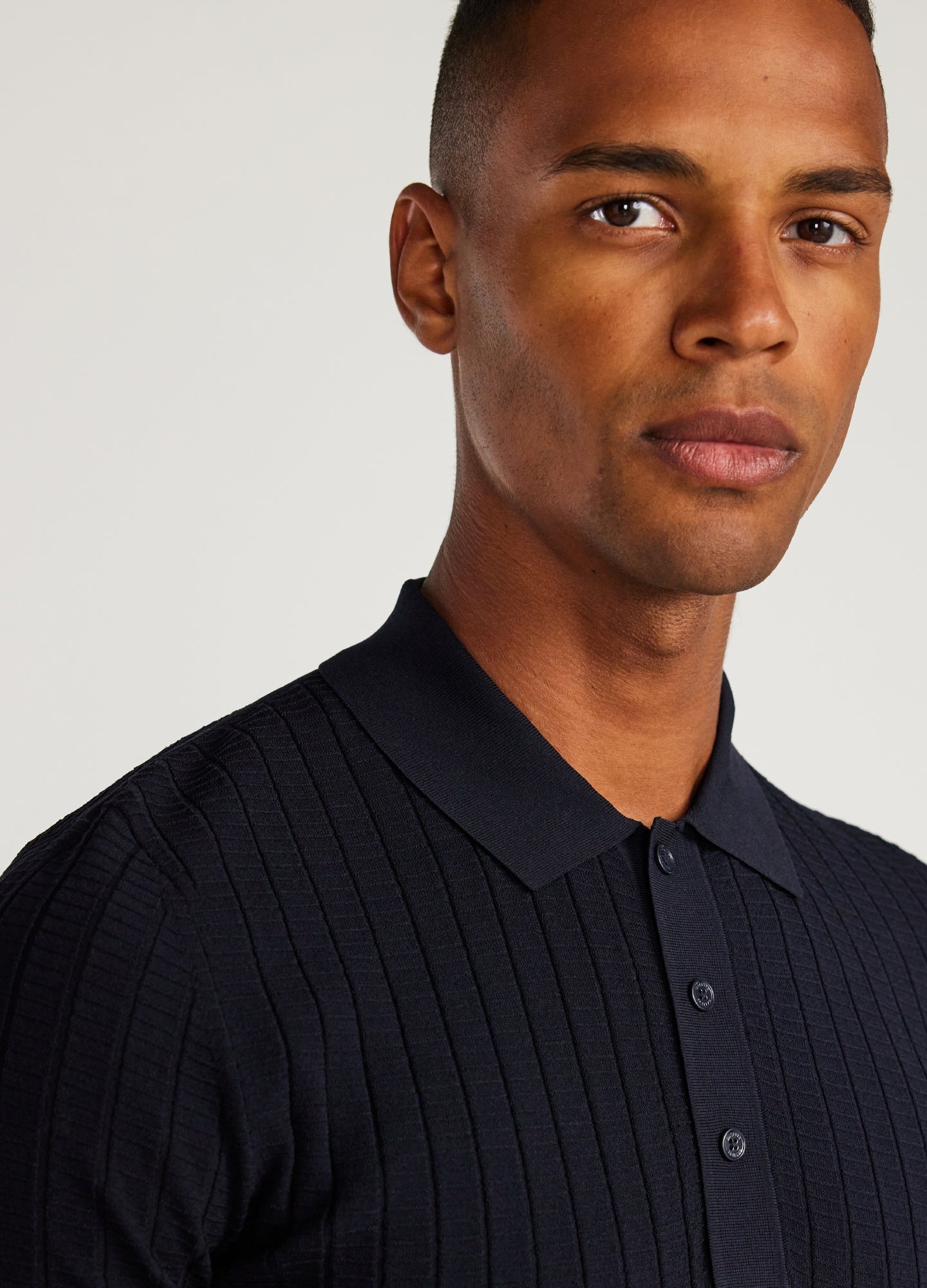 Polo Collar Shirt with Texture - Navy Blue
