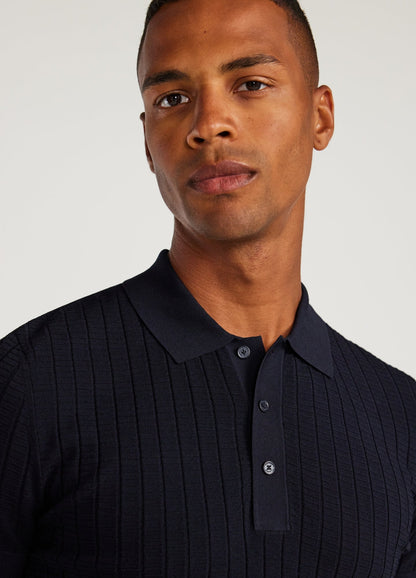 Polo Collar Shirt with Texture - Navy Blue