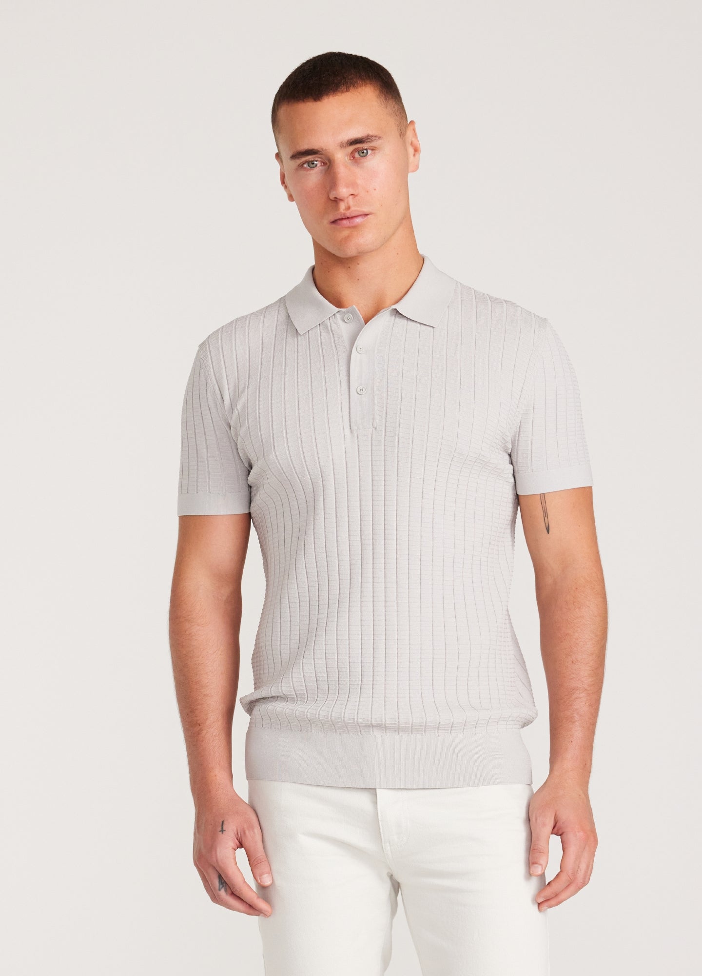 Textured Polo Collar Shirt - Silver