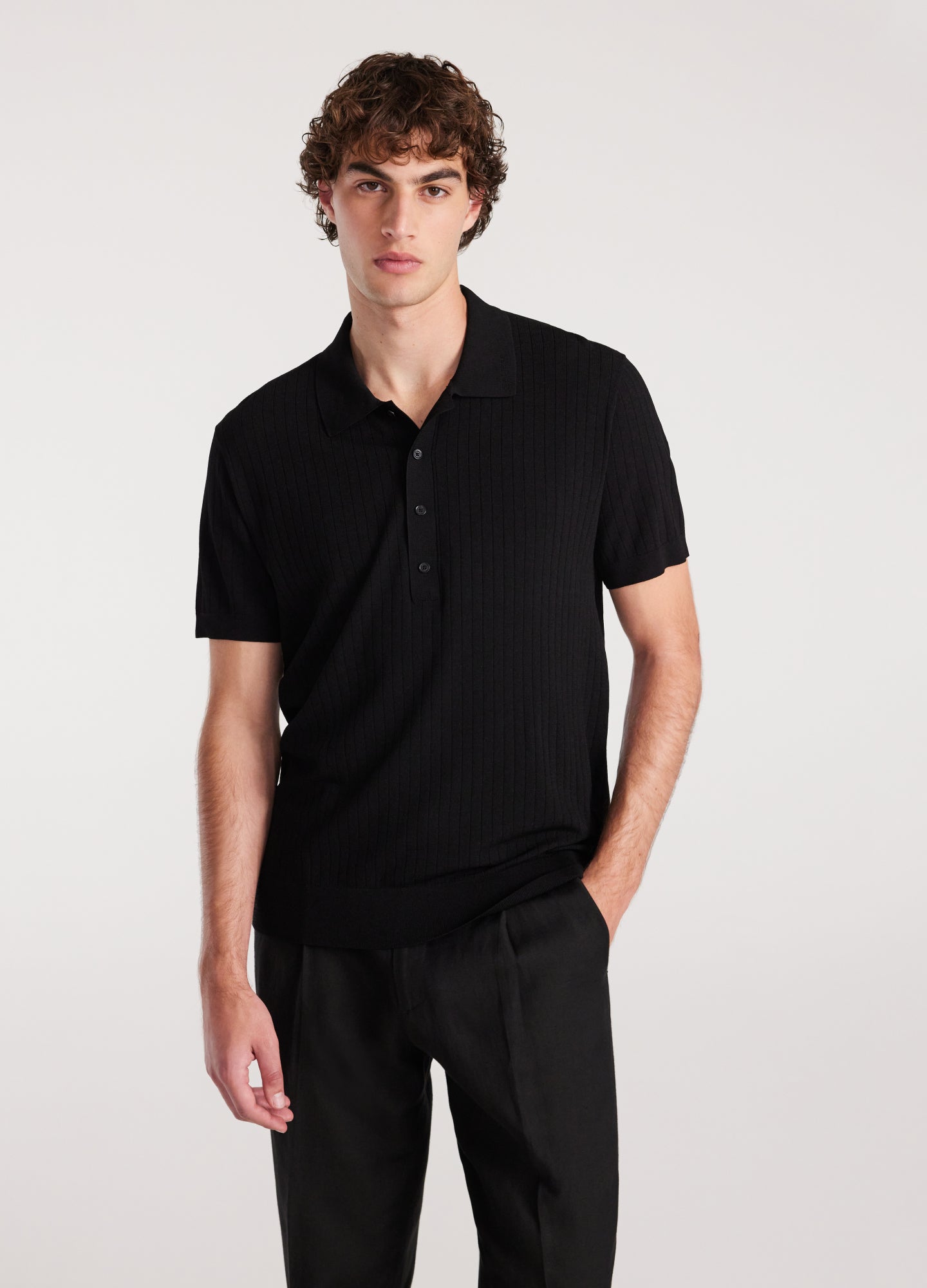 Polo Shirt with Translucent Stripes - Black