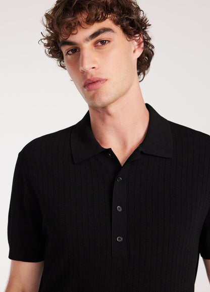 Polo Shirt with Translucent Stripes - Black