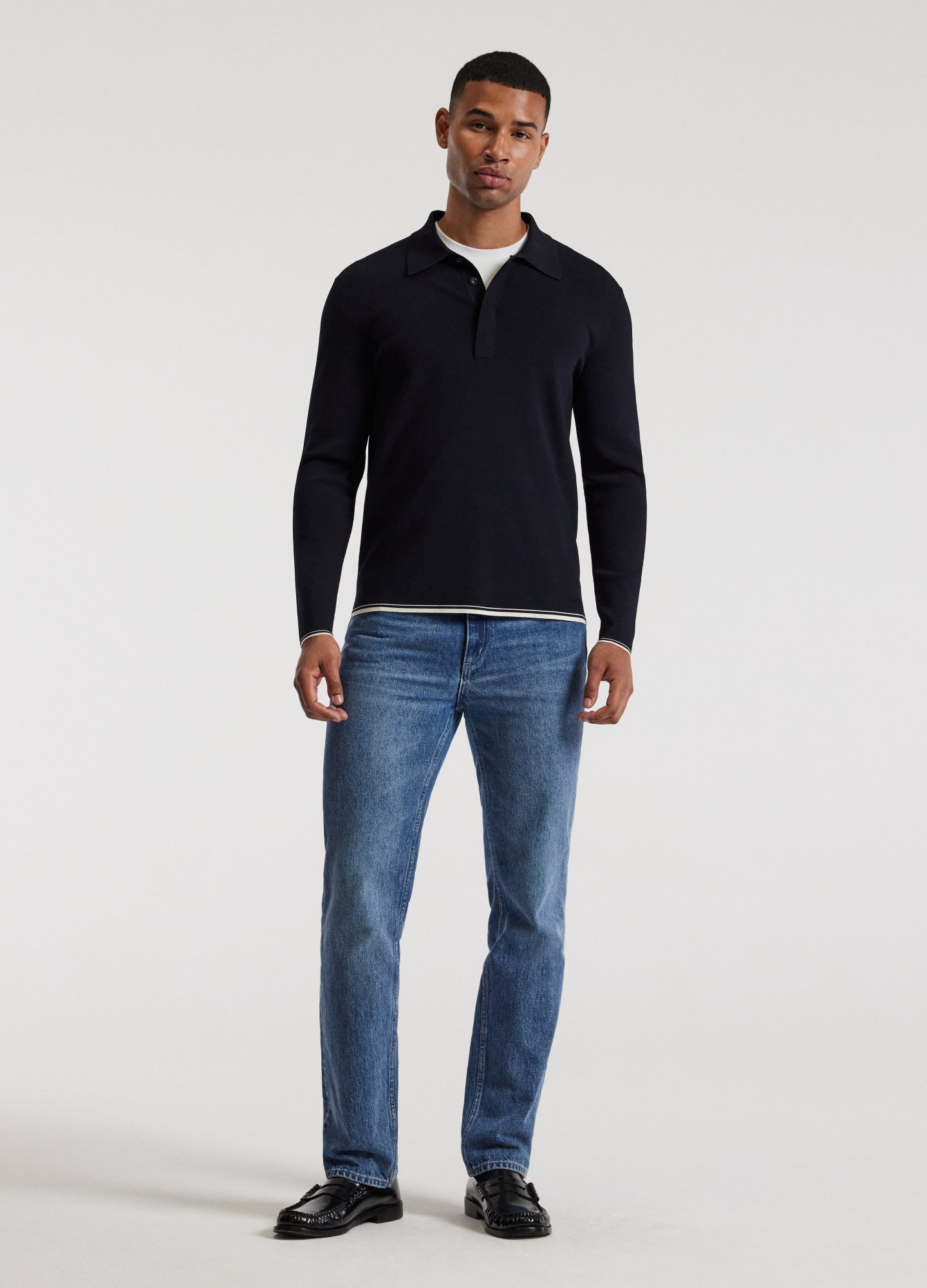 Long Sleeve Polo Shirt - Navy Blue