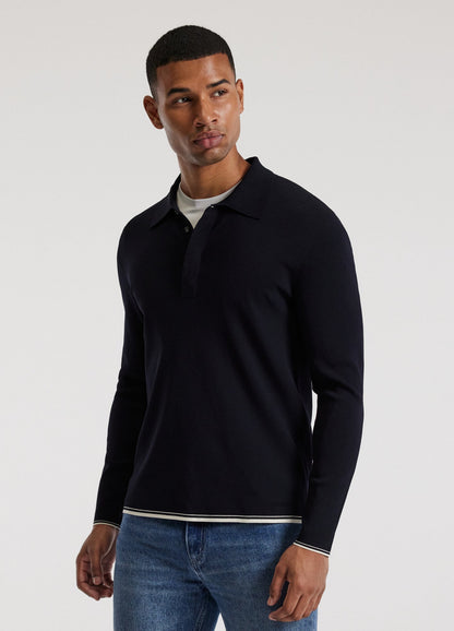 Long Sleeve Polo Shirt - Navy Blue