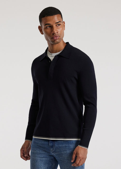 Long Sleeve Polo Shirt - Navy Blue