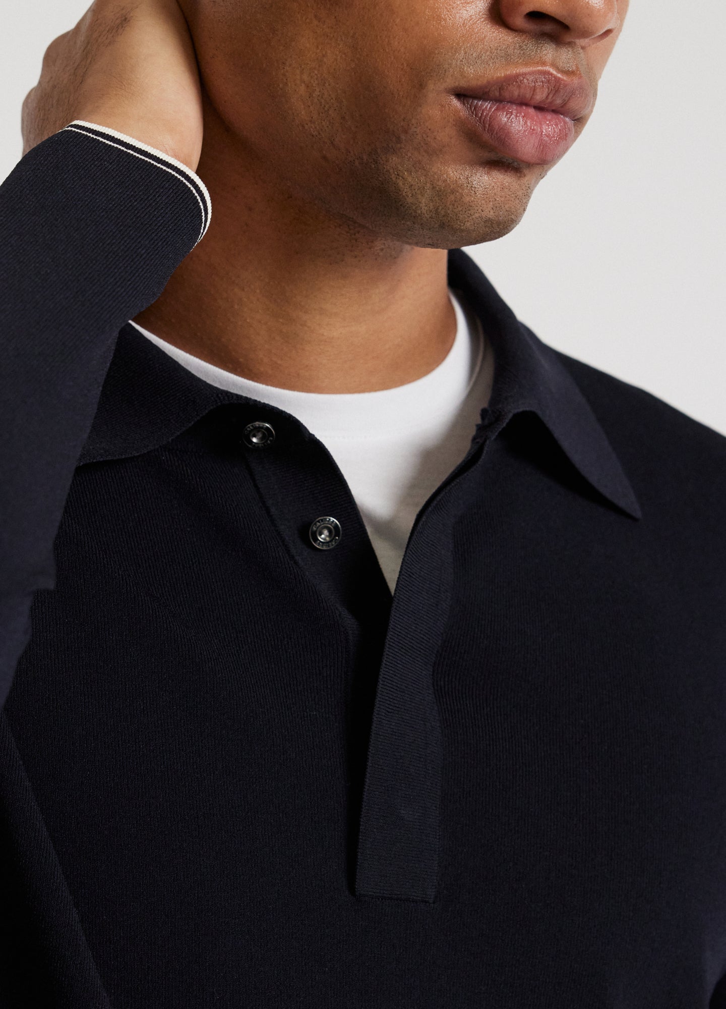 Long Sleeve Polo Shirt - Navy Blue