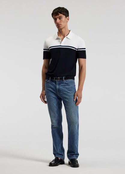 Striped Cotton Polo Shirt - Navy Blue