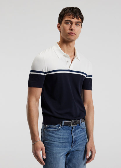 Striped Cotton Polo Shirt - Navy Blue