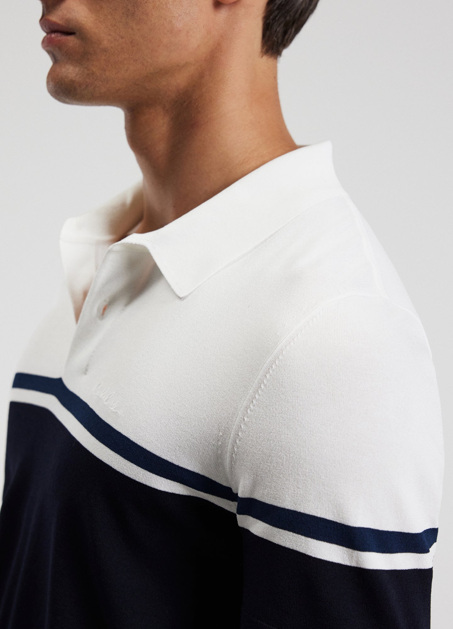 Striped Cotton Polo Shirt - Navy Blue